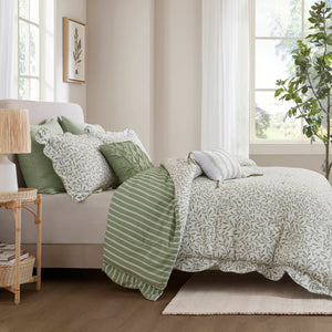 English Elm 5-piece King Comforter Set Soft Microfiber Printed Bedding with Coordinated Shams and Pillows Sage Green B035P482937