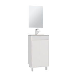 English Elm Bathroom Compact vanity cabinet with sink and mirror, 2-door storage, 2 shelves, 4 legs, engineered durability White 37.01 L x 22.05 W x 12.2 H B097P350300