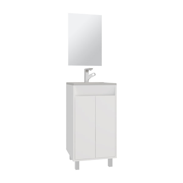 English Elm Bathroom Compact vanity cabinet with sink and mirror, 2-door storage, 2 shelves, 4 legs, engineered durability White 37.01 L x 22.05 W x 12.2 H B097P350300