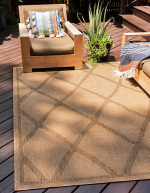 Unique Loom Outdoor Trellis Diamonds Machine Made Geometric Rug Light Brown, Brown 6' 1" x 9' 0"