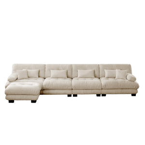 English Elm Free Modular Sectional Sofa - L-Shaped 4-Seater Couch In Light Coffee Chenille With Ottoman & Comfort W714S01032