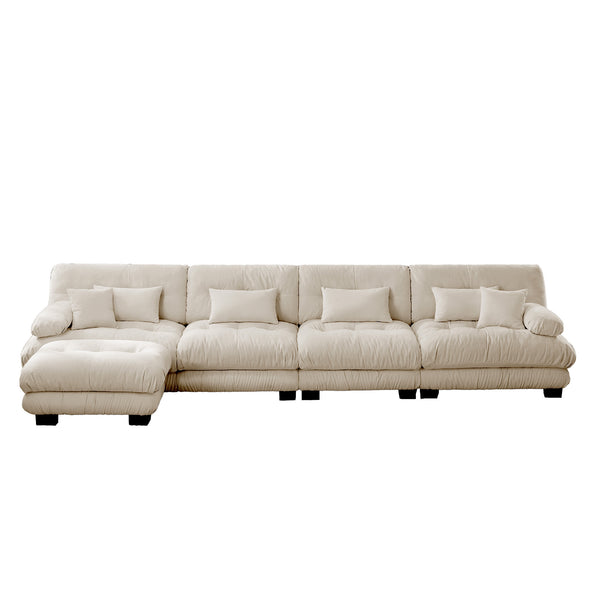 English Elm Free Modular Sectional Sofa - L-Shaped 4-Seater Couch In Light Coffee Chenille With Ottoman & Comfort W714S01032