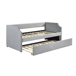 English Elm Modern Upholstered Daybed with Pull Out Trundle Nailhead Trim Twin Guest Room Piece Light Gray B011P256303