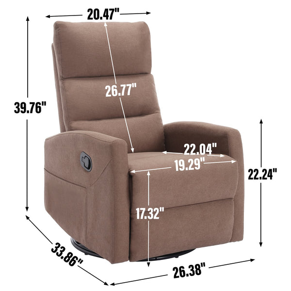 English Elm Manual Swivel Rocker Recliner Fabric Chair with 360 Degree Rotation for Living Room W3224P289292