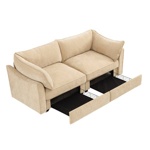 English Elm 2-Seater Chenille Sofa With Storage Drawers, Wraparound Cushions, And Crescent Armrests In Wheat W3041S00172
