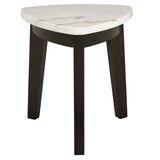 Steve Silver Francis White Marble End Table - Hardwood, Triangular Shape, Casters - Cordovan Finish