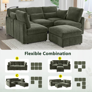 English Elm Modern Modular Sectional Sofa With Usb Ports, Movable Ottoman, And Pillows – Perfect For Living Rooms! N719S002050F