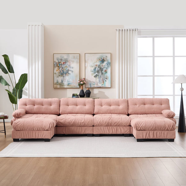 English Elm U Shaped Modular Cloud Sectional with Plush Flannelette Upholstery Deep Seat Living Room Sofa Pink W2120S00052