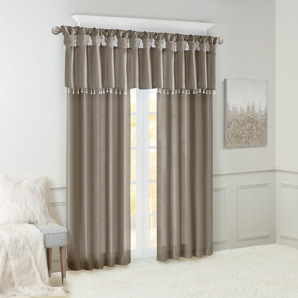 English Elm Twist Faux Silk Lined Window Curtain Panel Pewter 50x120" - Elegant Twist Tab, Privacy Lining, Rod Friendly B03598109