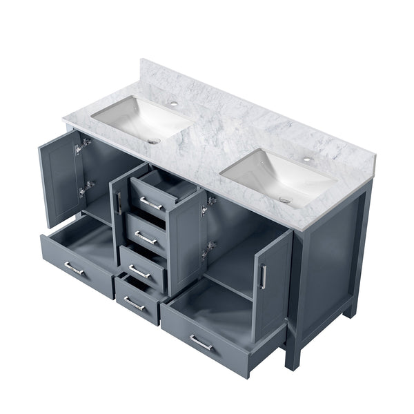English Elm Dark Grey Double Bath Vanity 60" W X 22" D With Elegant Carrara Marble Top & Spacious Storage Solutions B2731P258878