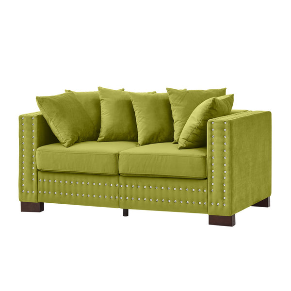 English Elm Modern Velvet Loveseat With Square Armrests & Silver Nailhead Trim – Stylish Comfort For Any Space W1097S00182