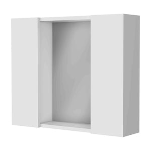 English Elm Draco Modern Wall Medicine Cabinet with Mirror and External Shelf, Double Door Storage Solution White 28 L x 26 W x 3 H B128P148908