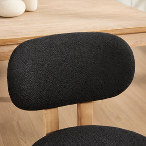 English Elm Wooden Wingback Dining Chairs Chenille Upholstered Set for Farmhouse Kitchen Black W3244P457877
