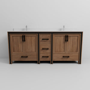 English Elm Rustic Barnwood Double Bath Vanity 80” W X 22” D, White Quartz Top & Chrome Faucet For Modern Charm B2731P260655-GIGA