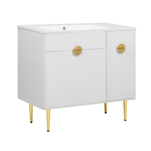 English Elm 36" Modern Bathroom Vanity with Resin Basin Sink, Soft-Closing Doors, Drop-Down Cabinet & Storage Elegance N710P265934K