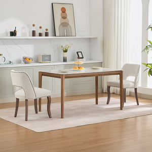 English Elm Wooden Modern Fabric Dining Chairs Set of 2 with Dual-Rebound Cushion & Curved Solid Wood Legs for Stylish Comfort Beige W1143P372912