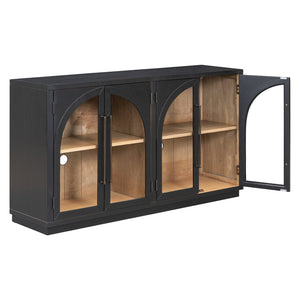 English Elm Trexm Arched Glass Door Buffet Sideboard Oak Veneer Storage Cabinet for Dining Room Black XW000021AAB-2026