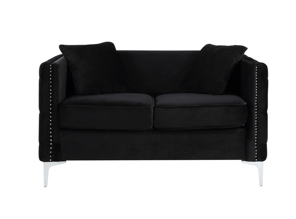 English Elm Belluno Velvet Tufted Loveseat with Nailhead Trim and Chrome Legs for Glam Living B2749P413380