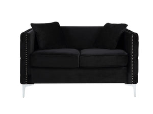 English Elm Belluno Velvet Tufted Loveseat with Nailhead Trim and Chrome Legs for Glam Living B2749P413380