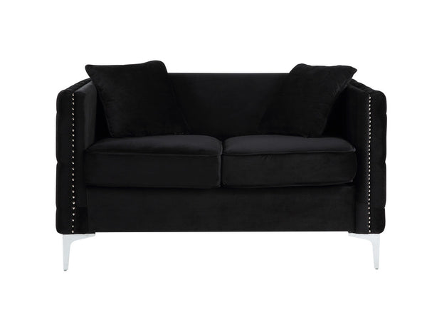 English Elm Belluno Velvet Tufted Loveseat with Nailhead Trim and Chrome Legs for Glam Living B2749P413380