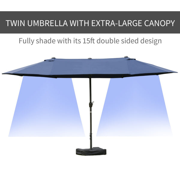 English Elm Outsunny 15' Double Sided Market Umbrella - Durable Steel, Uv Protection & Easy Crank For Patio Fun W2225P174183-GIGA