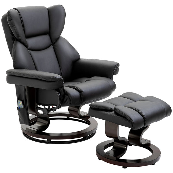 English Elm Homcom Massage Recliner Chair With Ottoman, 10 Vibration Points, 360° Swivel, Faux Leather Comfort W2225P217951