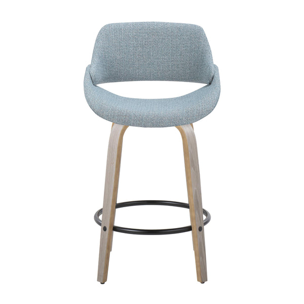 English Elm Fixed-height Swivel Counterstools Blue Fabric Grey Wood Legs Modern Kitchen Set of 2 B202S01818