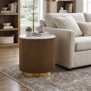 English Elm Contemporary 3 Piece Marble Top Living Room Table Set with Gold Stainless Steel Base B2741S00908