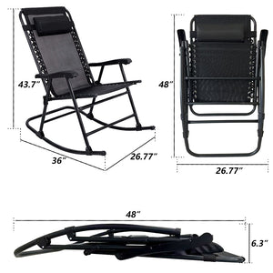 English Elm Patio Folding Rocking Chairs Set of 2 with Mesh Seat and Adjustable Headrest W5159P451092