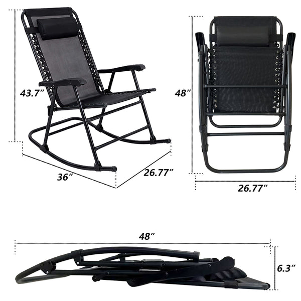 English Elm Patio Folding Rocking Chairs Set of 2 with Mesh Seat and Adjustable Headrest W5159P451092