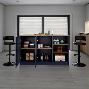English Elm Kitchen Island Alby Blue & Natural Oak with 2 Doors, 6 Shelves for Compact Kitchens and Prep Space Blue Multi 63.78 L x 31.1 W x 3.54 H B097S00221