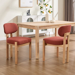 English Elm Wooden Wingback Dining Chairs Chenille Upholstered Set for Farmhouse Kitchen Dark Orange W3244P457881