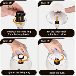 English Elm Touch Farmhouse Table Lamp Set of 2 — 3-Way Dimmable Apple Base Nightstand Lamps with Fabric Shade W2312P389970