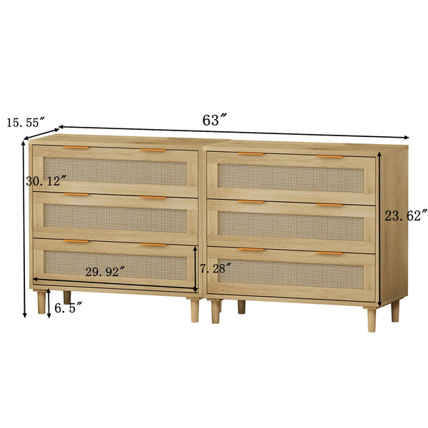 English Elm 3-Drawers Rattan Storage Cabinet Set Of 2 - Stylish Oak Cabinets For Bedroom, Living Room & More! W757S00025