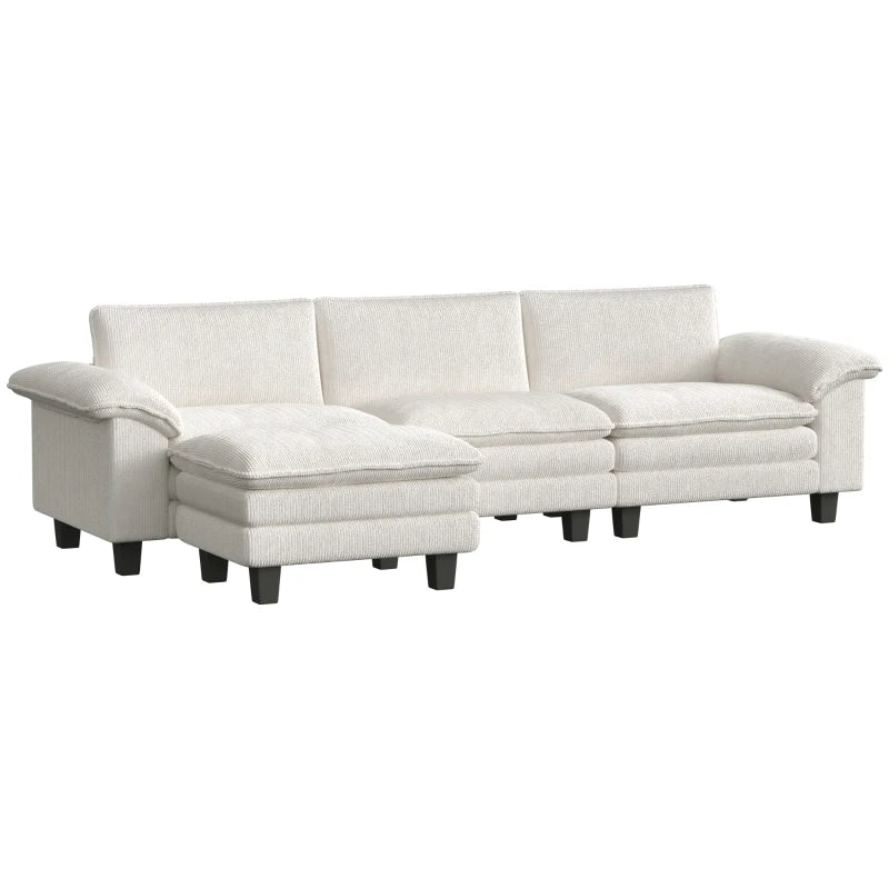English Elm Luxury Corduroy Sectional Sofa with Reversible Ottoman Deep Seat Family Living Room Beige T3971S00106