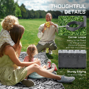 English Elm Outsunny Reversible Polypropylene Outdoor Rug 9x12 Striped Waterproof Mat with Carry Bag W2225P174541