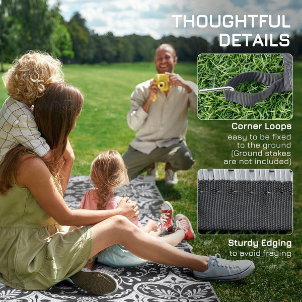 English Elm Outsunny Reversible Polypropylene Outdoor Rug 9x12 Striped Waterproof Mat with Carry Bag W2225P174541