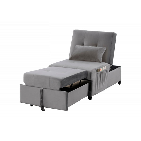 English Elm Velvet Adjustable Sleeper Lounge Chaise with Convertible Recline, Plush Velvet Upholstery, Gray Luxurious Seating B011P367211