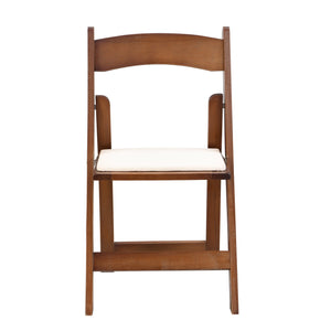 English Elm Upholstered Solid Wood Folding Chair Set of 4 — Walnut Frame, Beige PU Cushion, Space-Saving Comfort W49553920