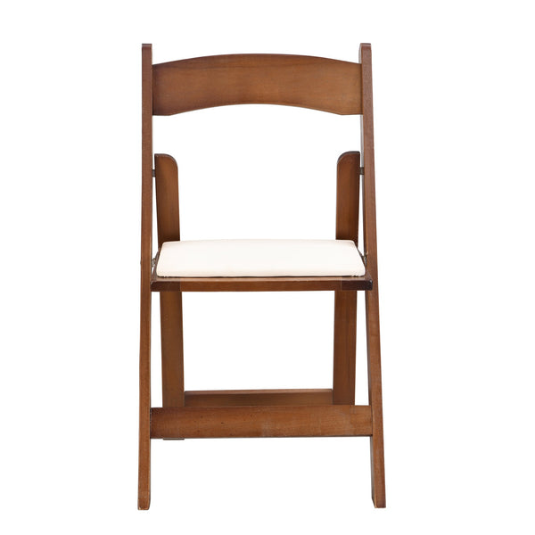 English Elm Upholstered Solid Wood Folding Chair Set of 4 — Walnut Frame, Beige PU Cushion, Space-Saving Comfort W49553920