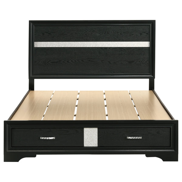 English Elm Orchid Black Queen Storage Panel Bed with Crystal Pulls, Glitter Trim, Beveled Frame & Slatted Base B062S00697