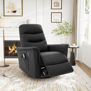 English Elm Manual Recliner Swivel Rocker Boucle Chair with 8-point Massage for Nursery or Living Room Black N763P363763B