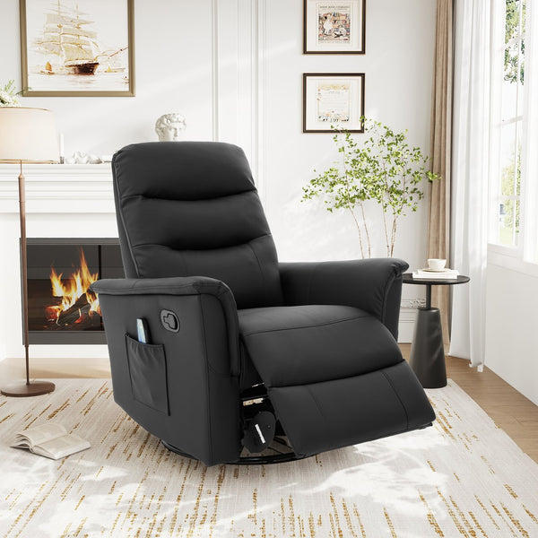 English Elm Manual Recliner Swivel Rocker Boucle Chair with 8-point Massage for Nursery or Living Room Black N763P363763B