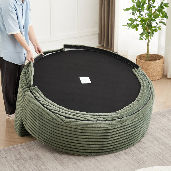 English Elm 55'l Chenille Round Sleeper Chair Fluffy Sculptural Seat for Living Room or Bedroom Green W834P401585
