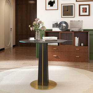 English Elm Modern Round Negotiation Table - 85Cm Black Sintered Stone Top With Luxurious Golden Metal Base W1535S00586