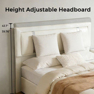 English Elm Queen Platform Bed Wingback Diamond Quilted Headboard Led Lighting Storage Drawers White W5722P462694