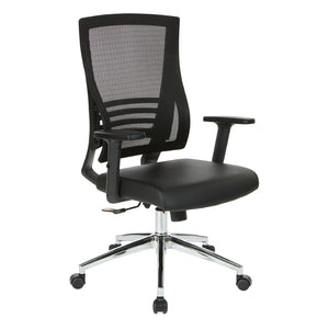 OSP Home Furnishings Black Mesh and Faux Leather Office Chair with Lumbar Support and Chrome Rolling Base EM60930C-EC3