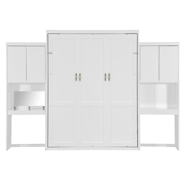 English Elm Queen Size Murphy Bed With Integrated Desk, Vanity & Storage Cabinets For Versatile Living Spaces N820S10057K-GIGA