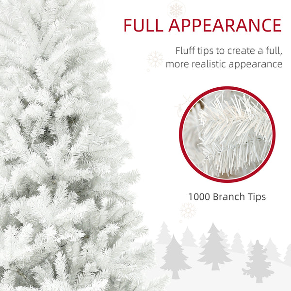 English Elm Homcom 6Ft Tall White Artificial Christmas Tree, Auto-Open, 1000 Branch Tips, Safe Steel Base Décor W2225P229373