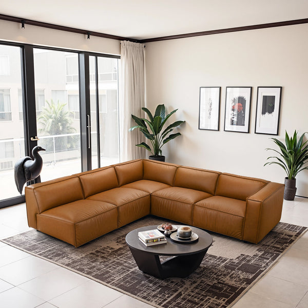 English Elm Brenham Vegan Leather Right Chaise Sectional with Mid Century Metal Legs B183S00203
